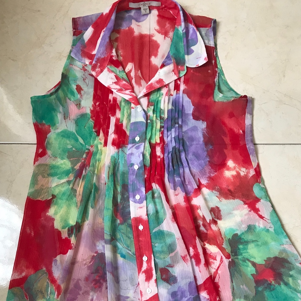 Fever Floral Watercolor Sleeveless Collared Shirt